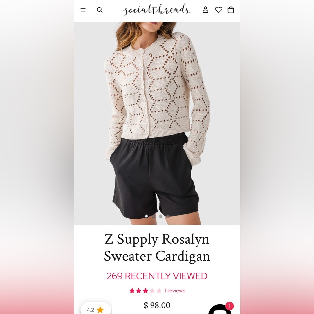 Z Supply Rosalyn Sweater Cardigan in Crystal size M